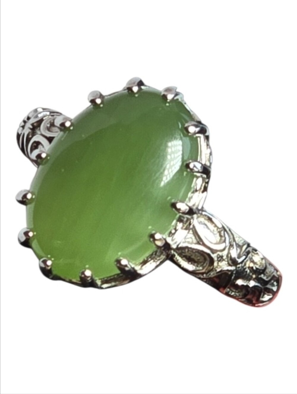 925 Sterling Silver Ring with Natural Jade 10x13mm Gemstone